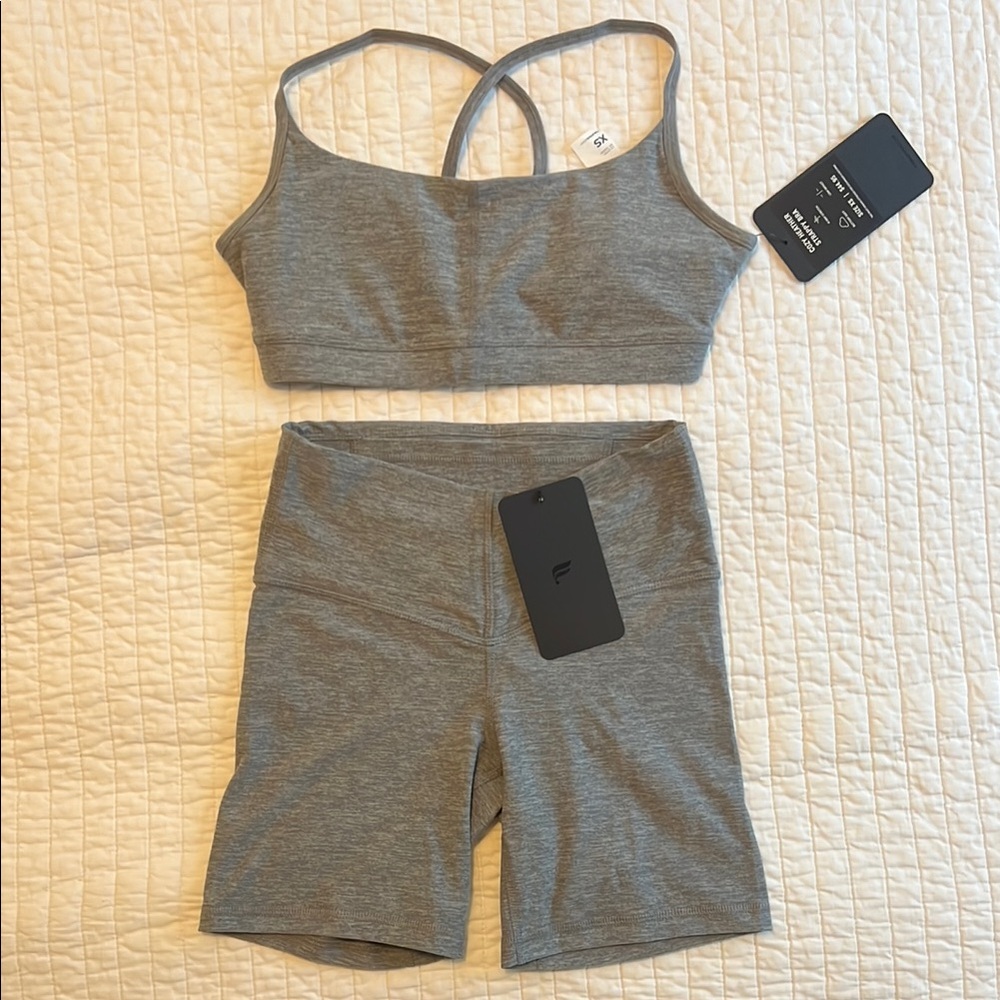 Fabletics Gray Sports Bra and Shorts Set NWT